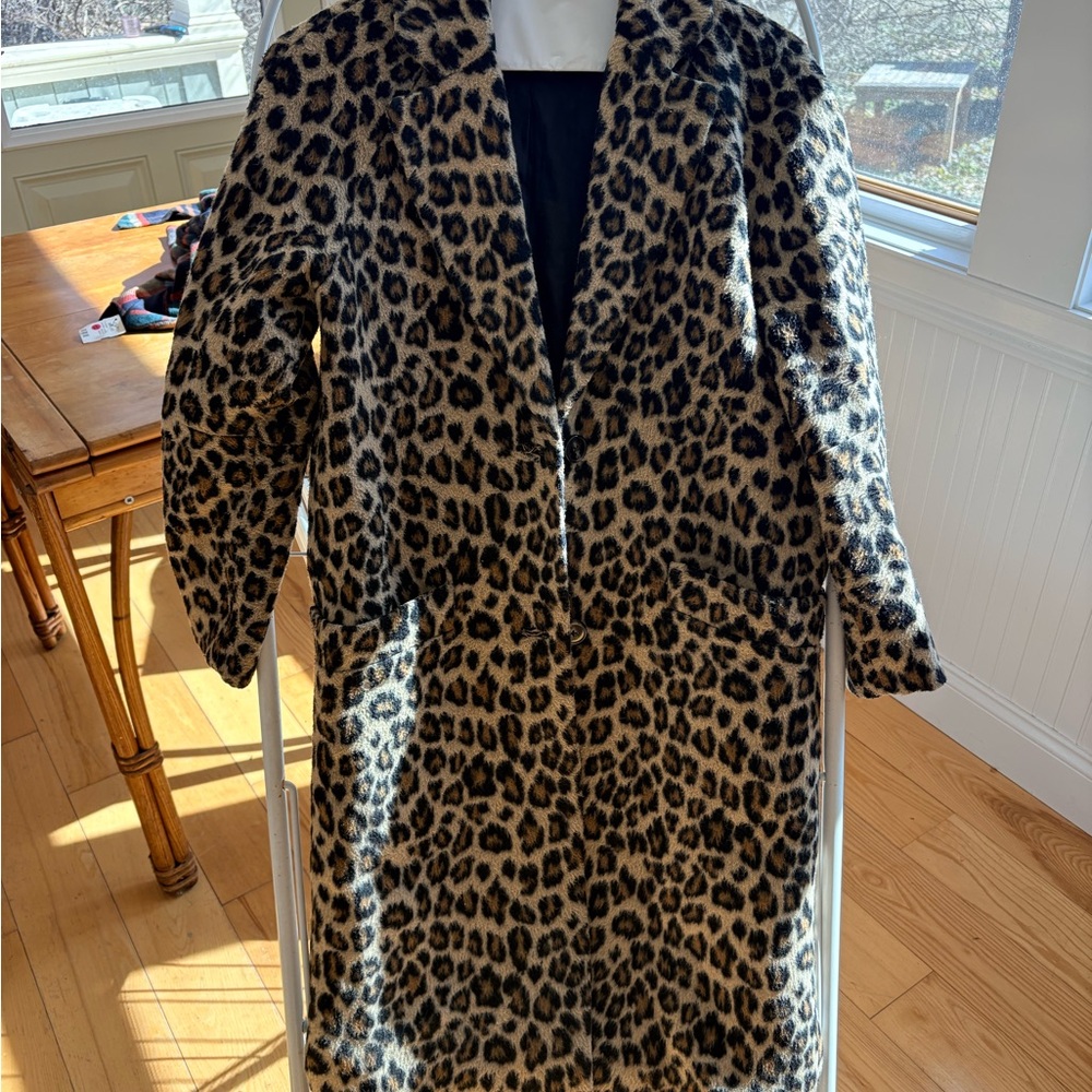 Express Leopard Print Trench Coat in Beige and Black